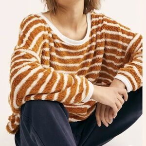 Free People Breton Striped Pullover Sweater Size Small in Autumn Pearl Z555